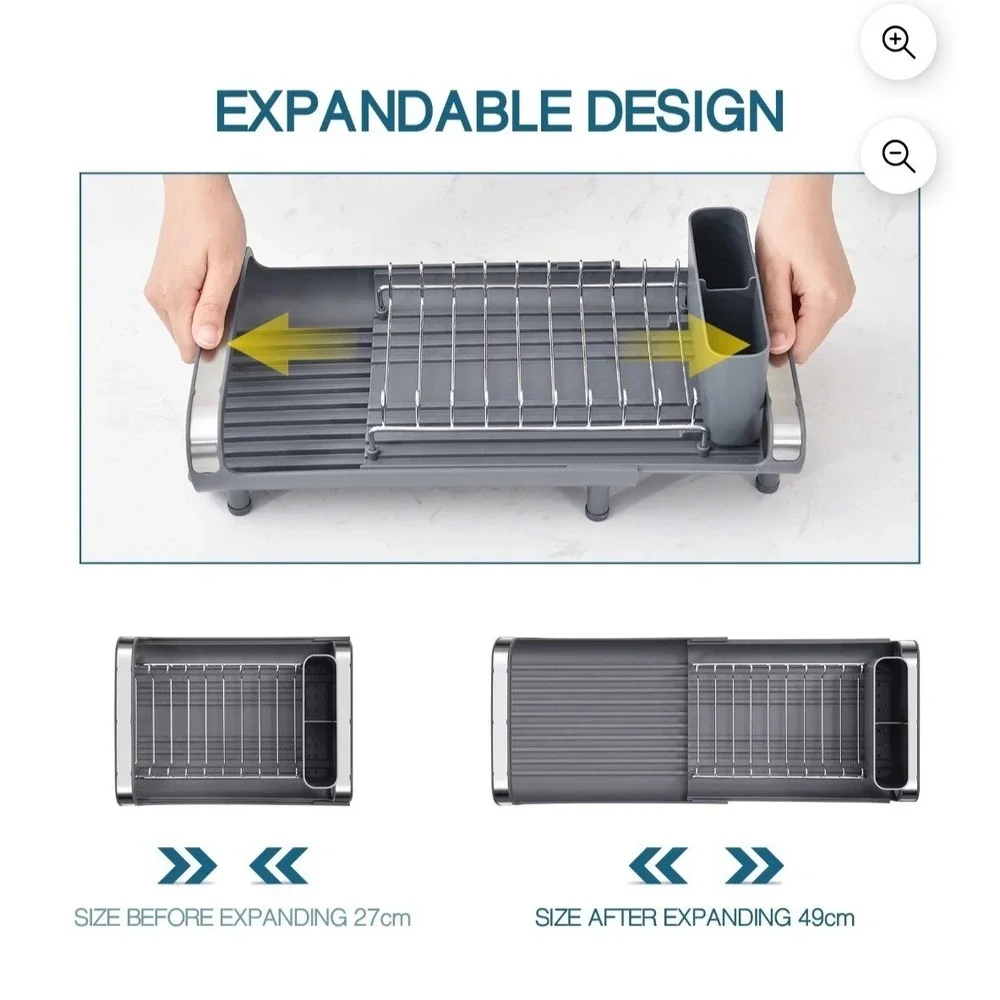 Mini Expandable Dish Drying Rack, Stainless Steel, Black, Compact Design - Picture 5 of 5